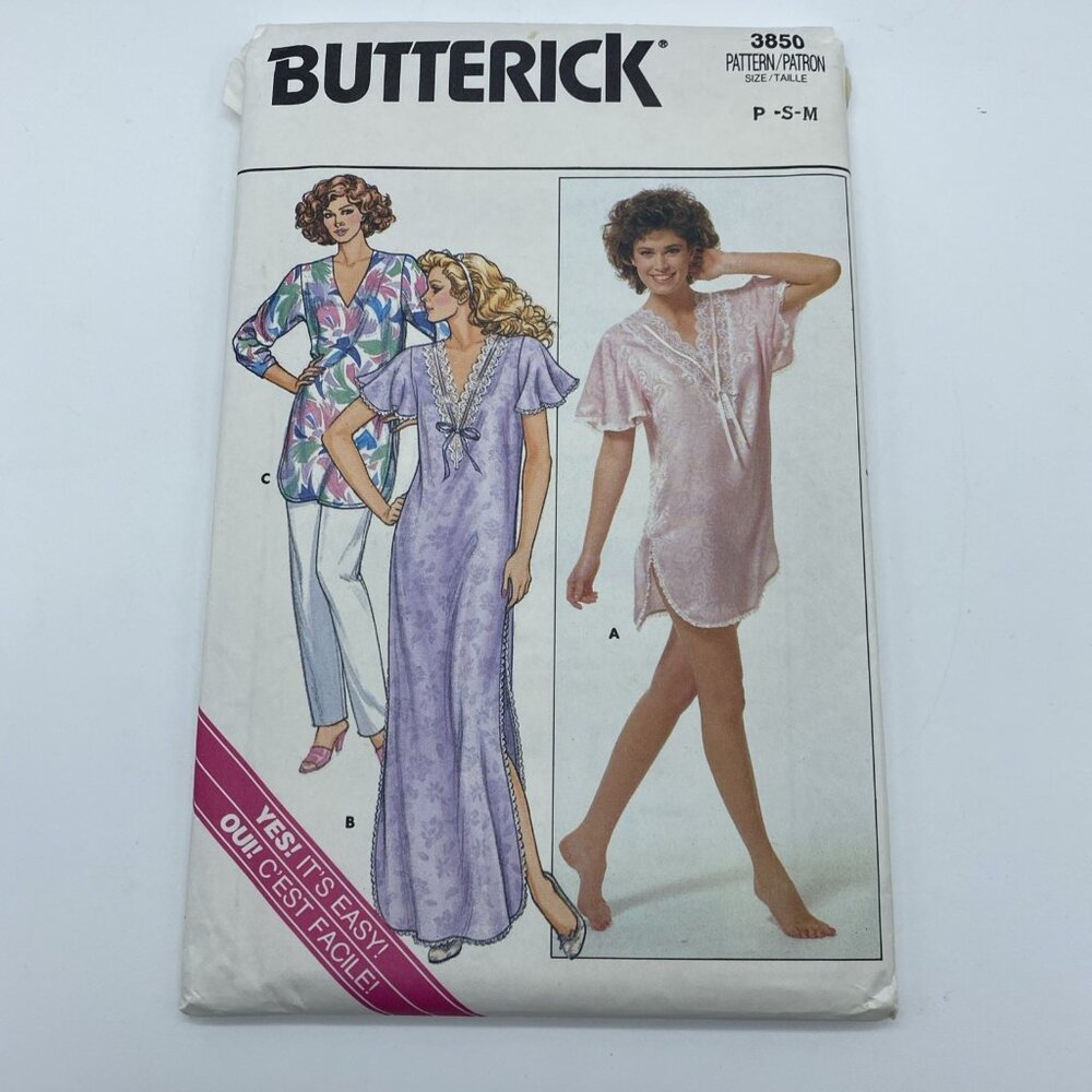 Butterick 3850 Misses Nightshirt & Pants P S M Sleepwear Sewing Pattern Uncut